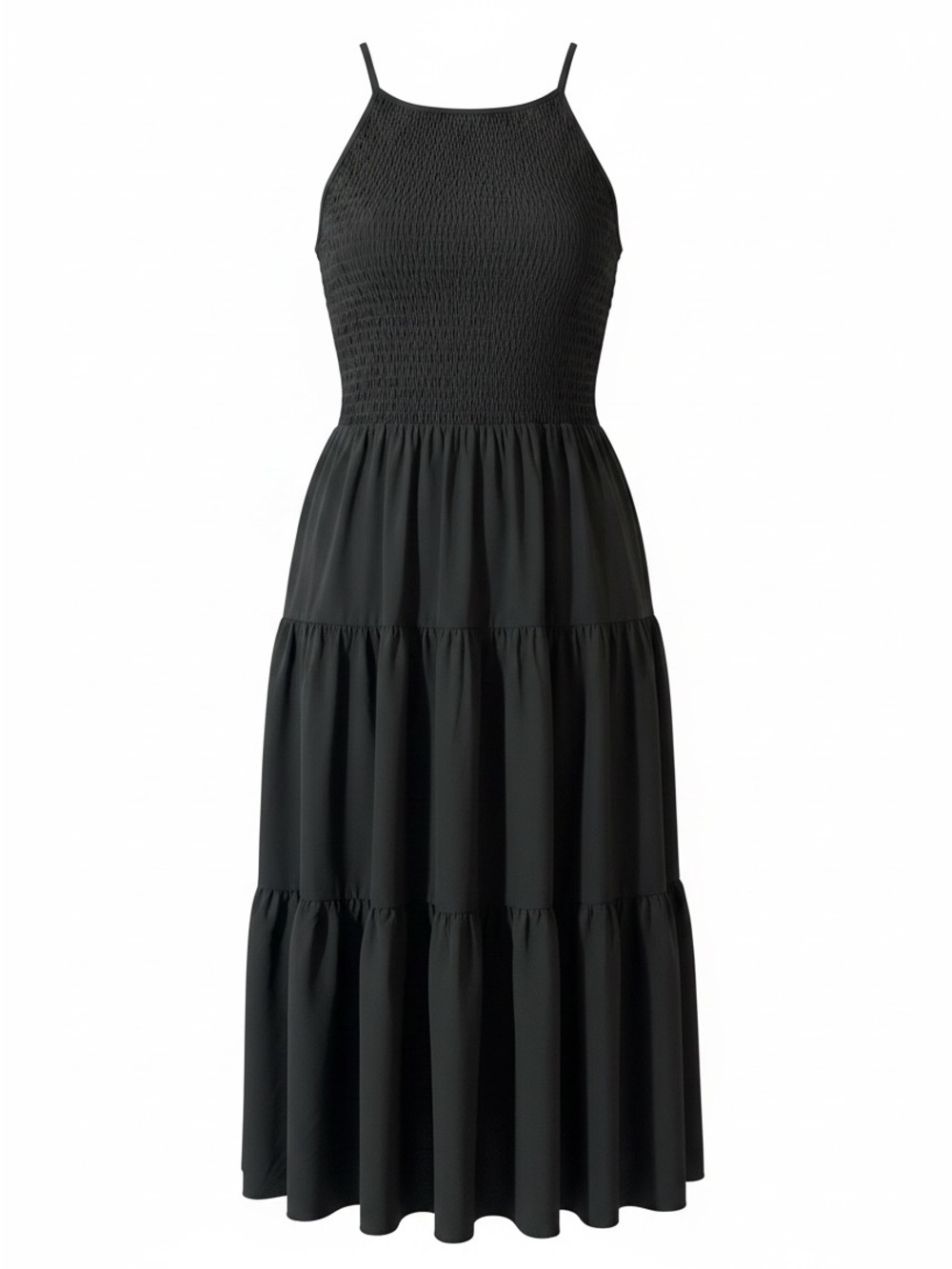 Kirundo Black Smocked Bodice Tiered Maxi Dress